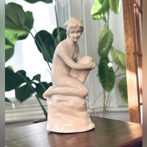 Antique art deco porcelain bathing woman on rock 5.25"